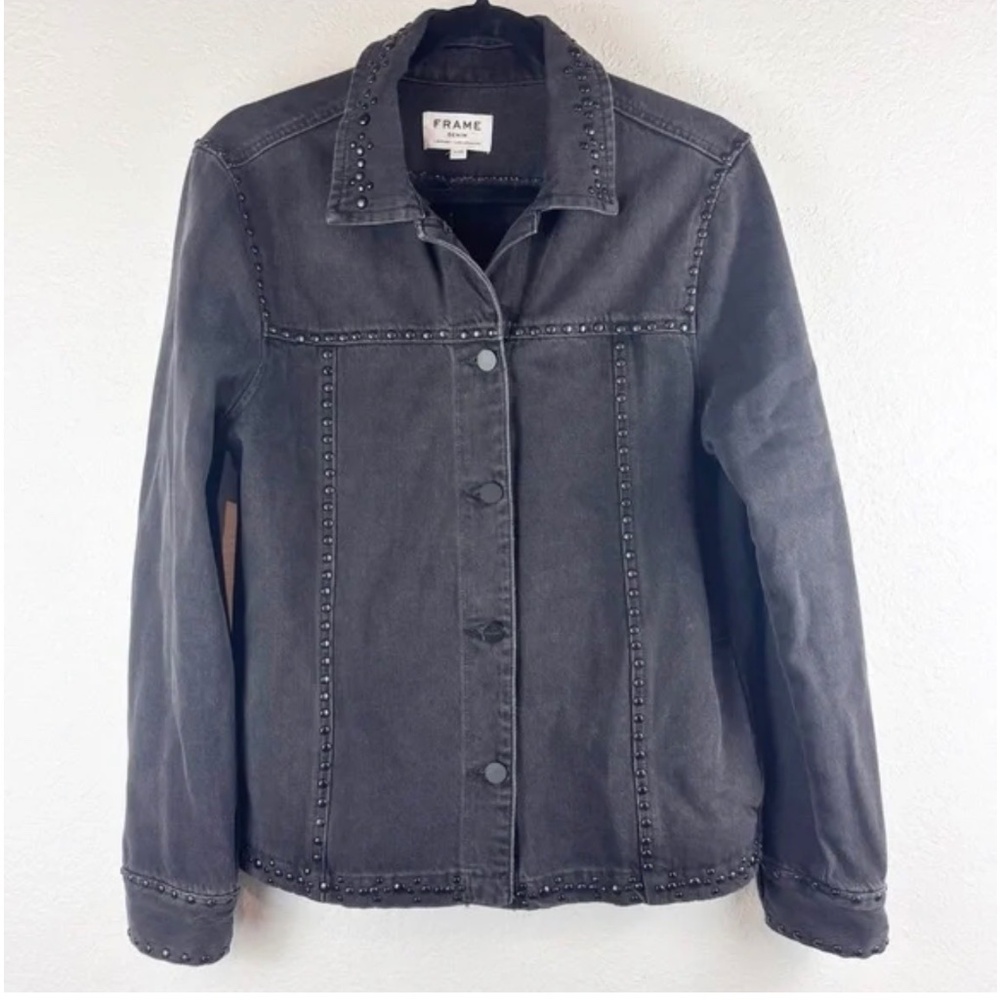 Frame Denim Jansen Studded Cotton Jacket Black Large Casual